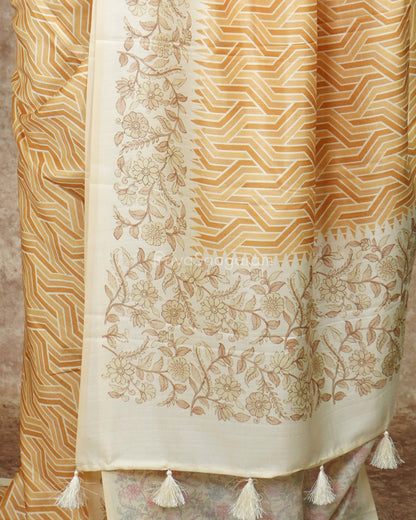 Yellow Geometric Floral Tussar - PD4448