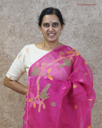 Bright Pink Jamdhani Organza - PD257