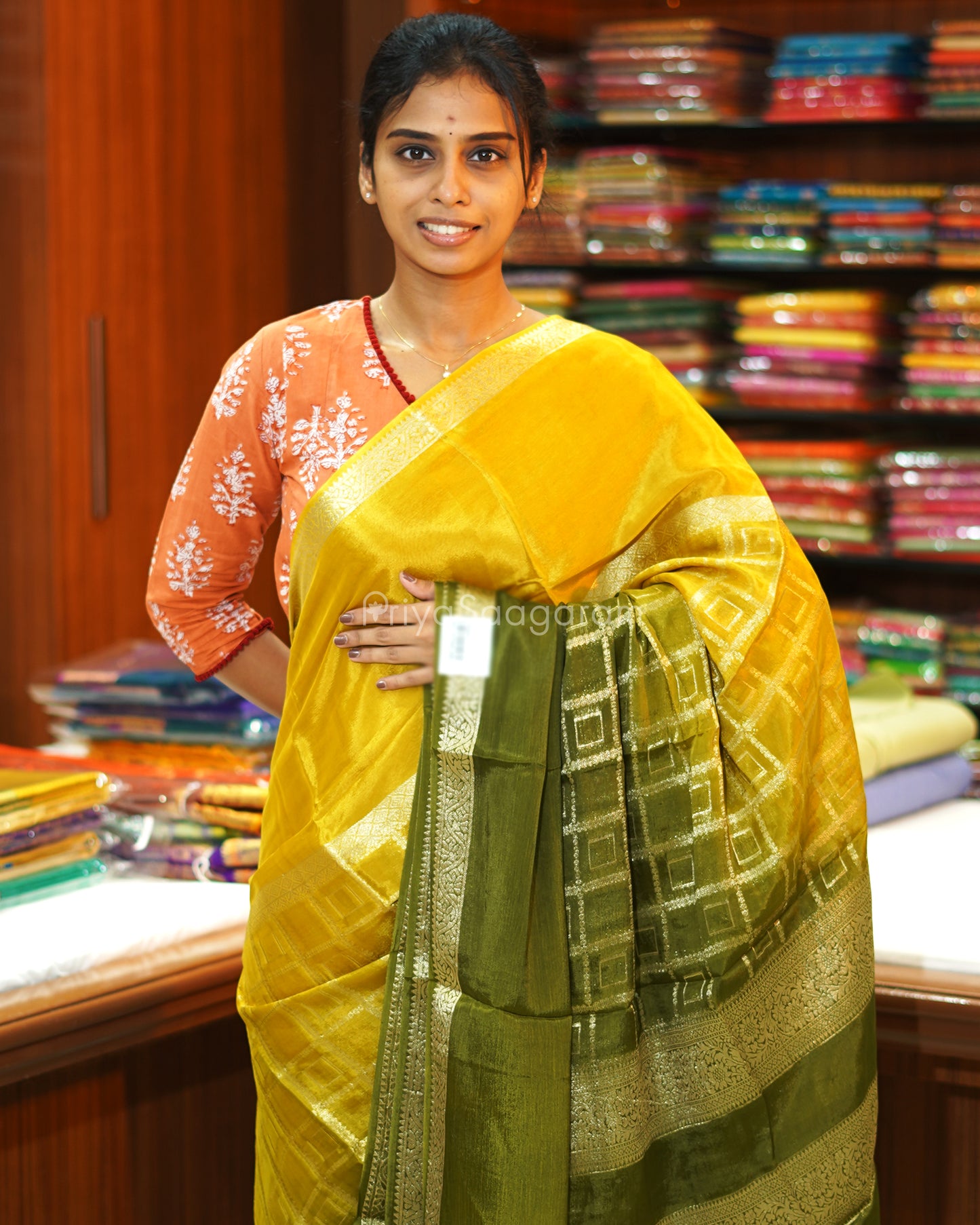 Mehndi Green Yellow Russian Silk - PE363