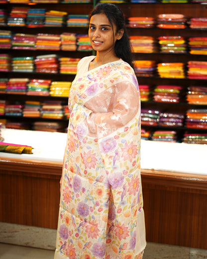 Nude Pink Floral Silk Kota - PD1900