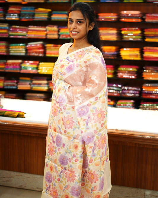 Nude Pink Floral Silk Kota - PD1900