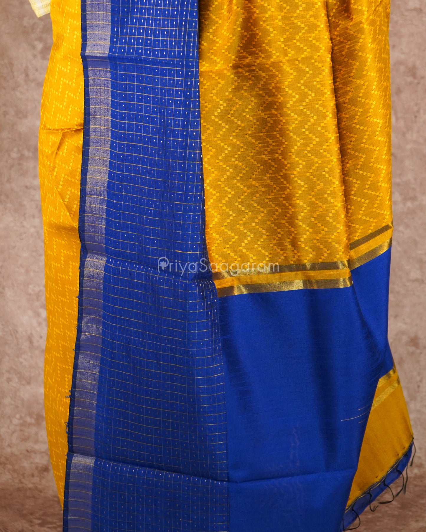 Bright Yellow Blue Dupion Tussar - PD5572