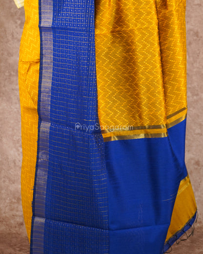 Bright Yellow Blue Dupion Tussar - PD5572