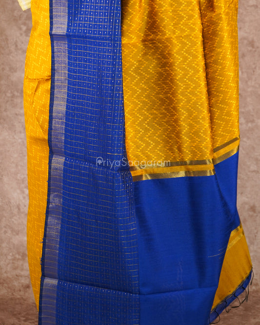 Bright Yellow Blue Dupion Tussar - PD5572