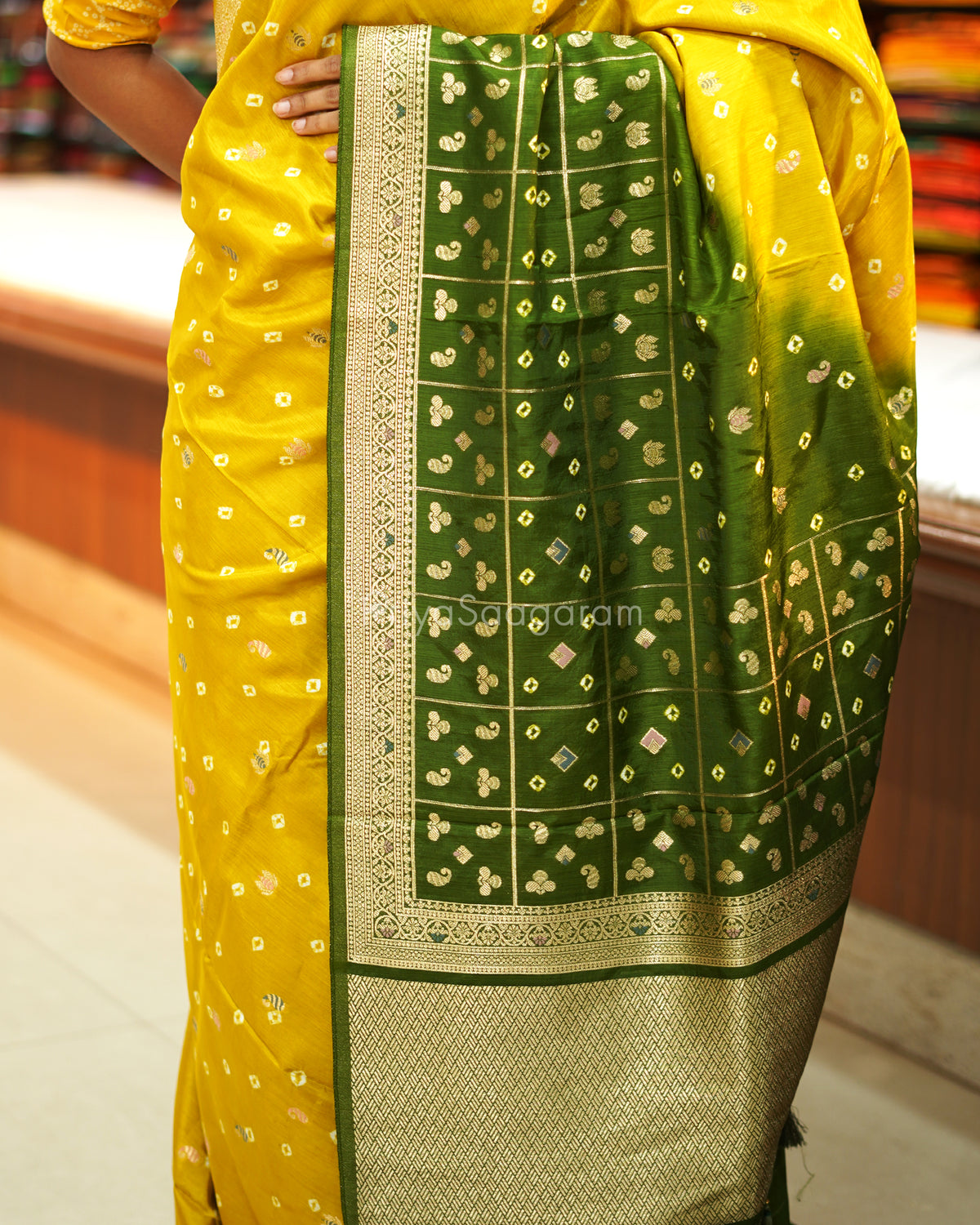 Yellow Green Woven Chiniya Silk - PE2708