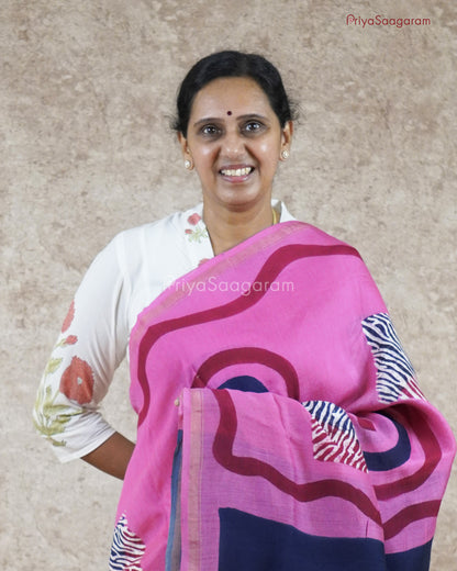 Deep Pink Painted Chanderi - PC1810