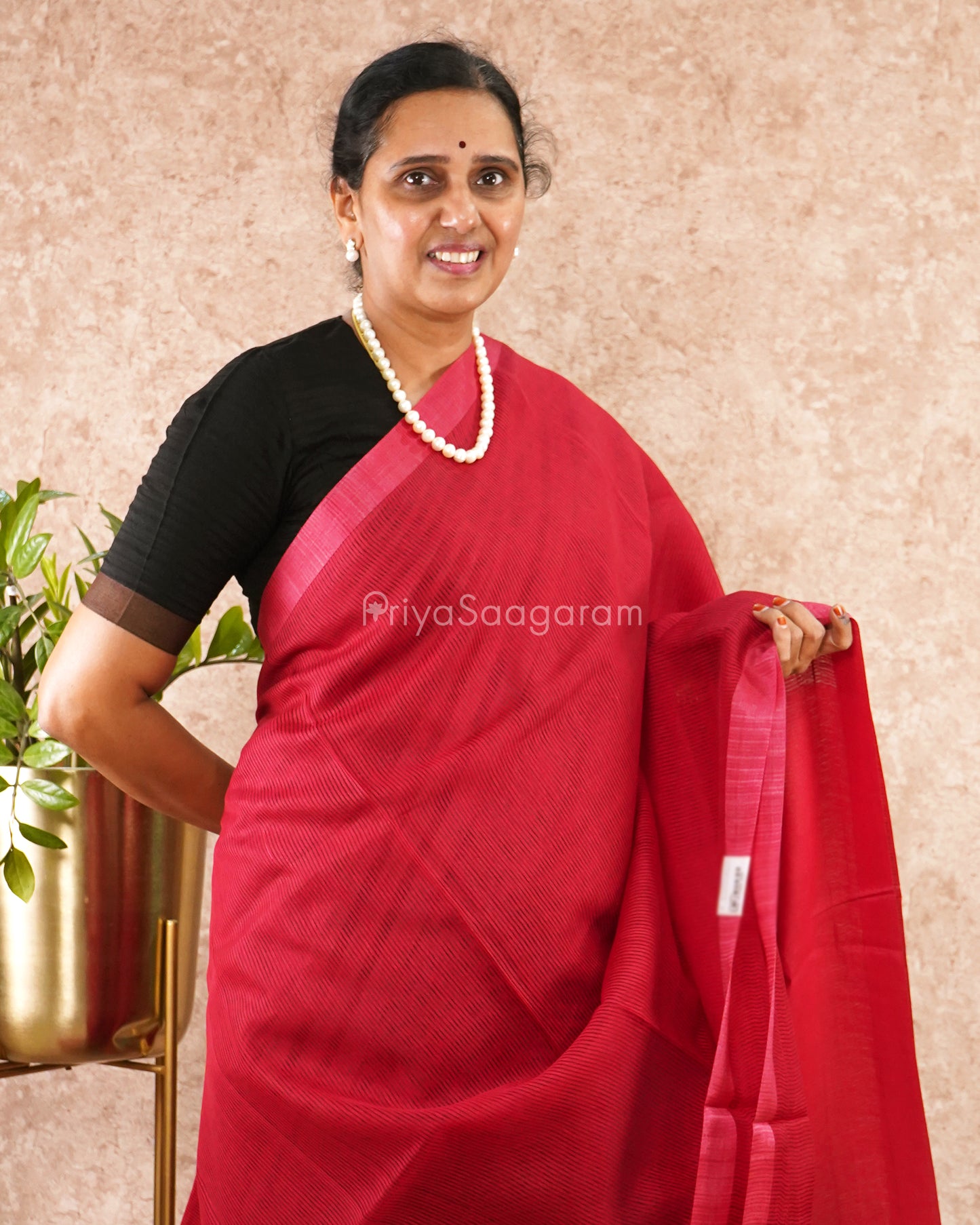 Cherry Red Fancy Tensil Tussar - PD4895