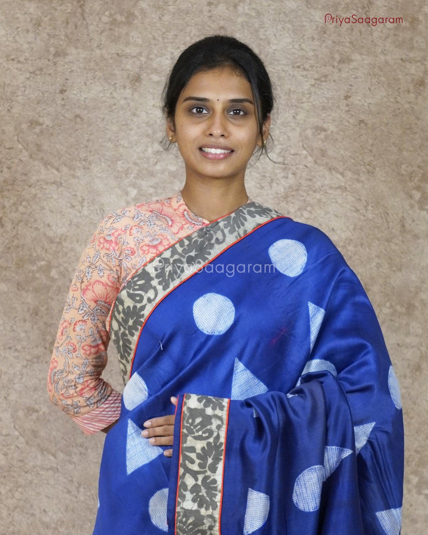 Royal Blue Applique Chanderi - PA1089