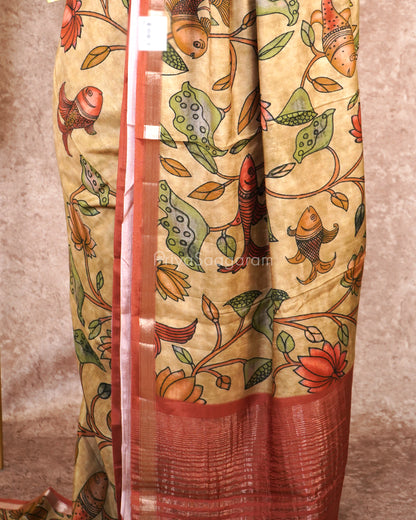 Mustard Kalamkari Crepe Silk - PD5919