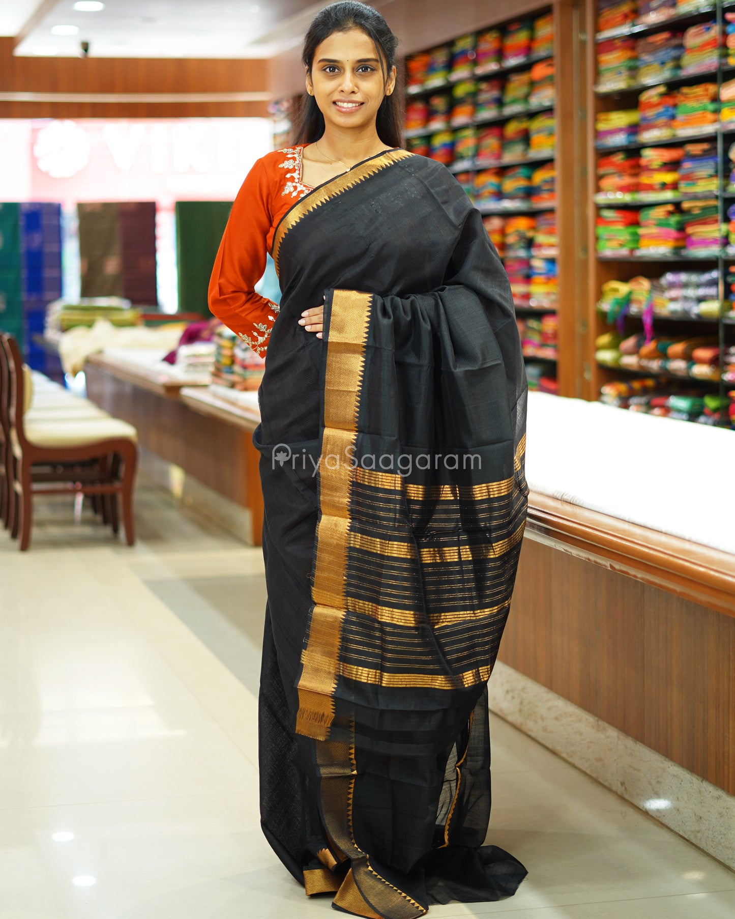 Black Solid Mangalagiri Silk Cotton - N4991