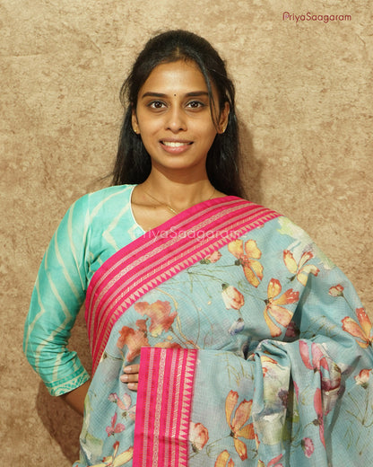 Blue and Rani Pink Kota Cotton - PD834
