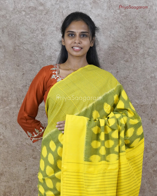 Yellow Green Ikkat Cotton - PC998