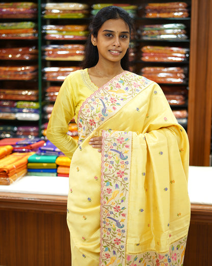 Pastel Yellow Embroidery Tussar - PD3865
