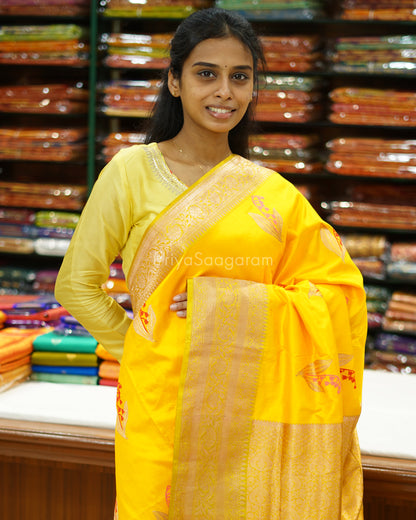 Sunshine Yellow Embroidery Katan Silk - PD3930