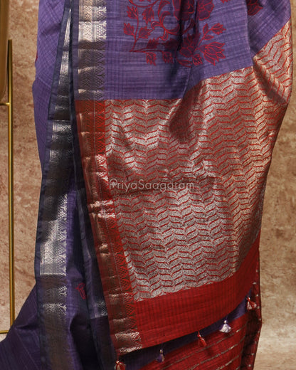 Purple Applique Tussar - PD2721