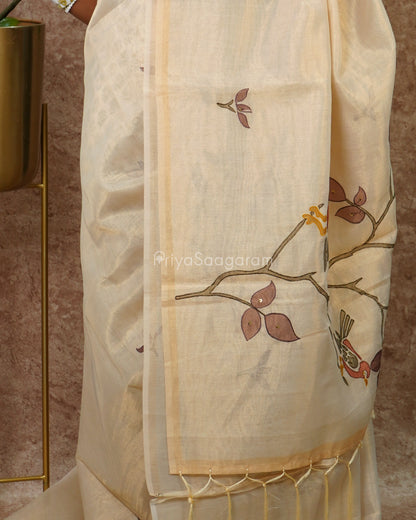 Cream Gold Embroidery Tissue Silk - PD3879