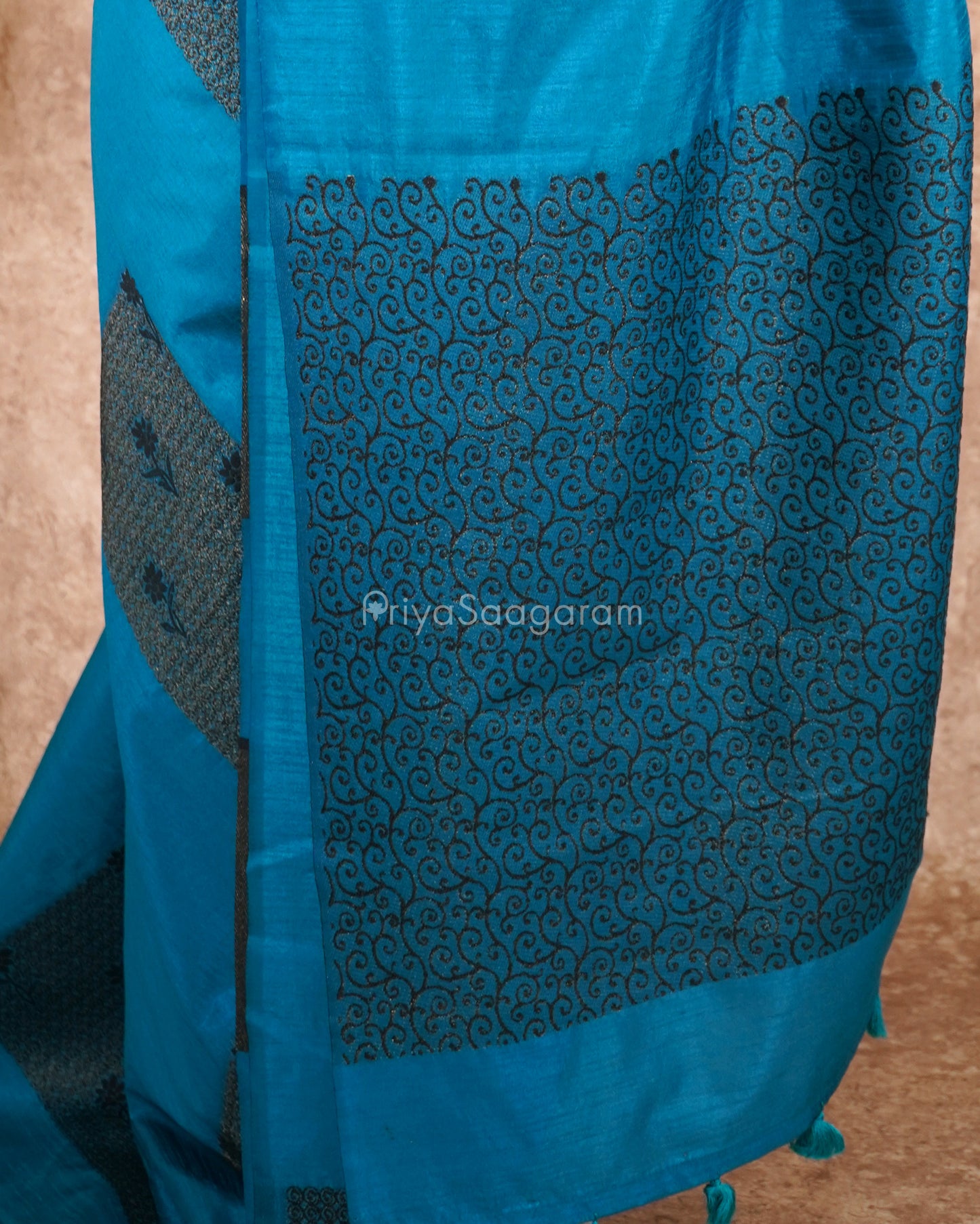 Peacock Blue Embroidery Tussar - PD5851