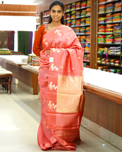 Romance Pink Satin Border Raw Mango Silk - PD724