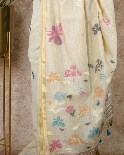 Cream Floral Fancy Cotton - PD3849