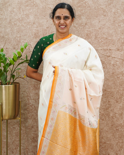 Cream Orange Minakari Chinya Silk - PD4637