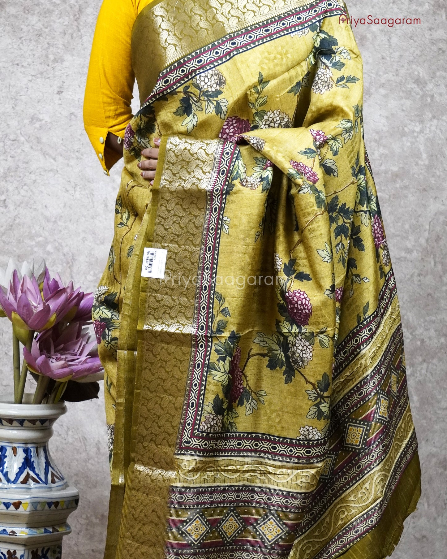 Green Floral Chiniya Silk - PB3575