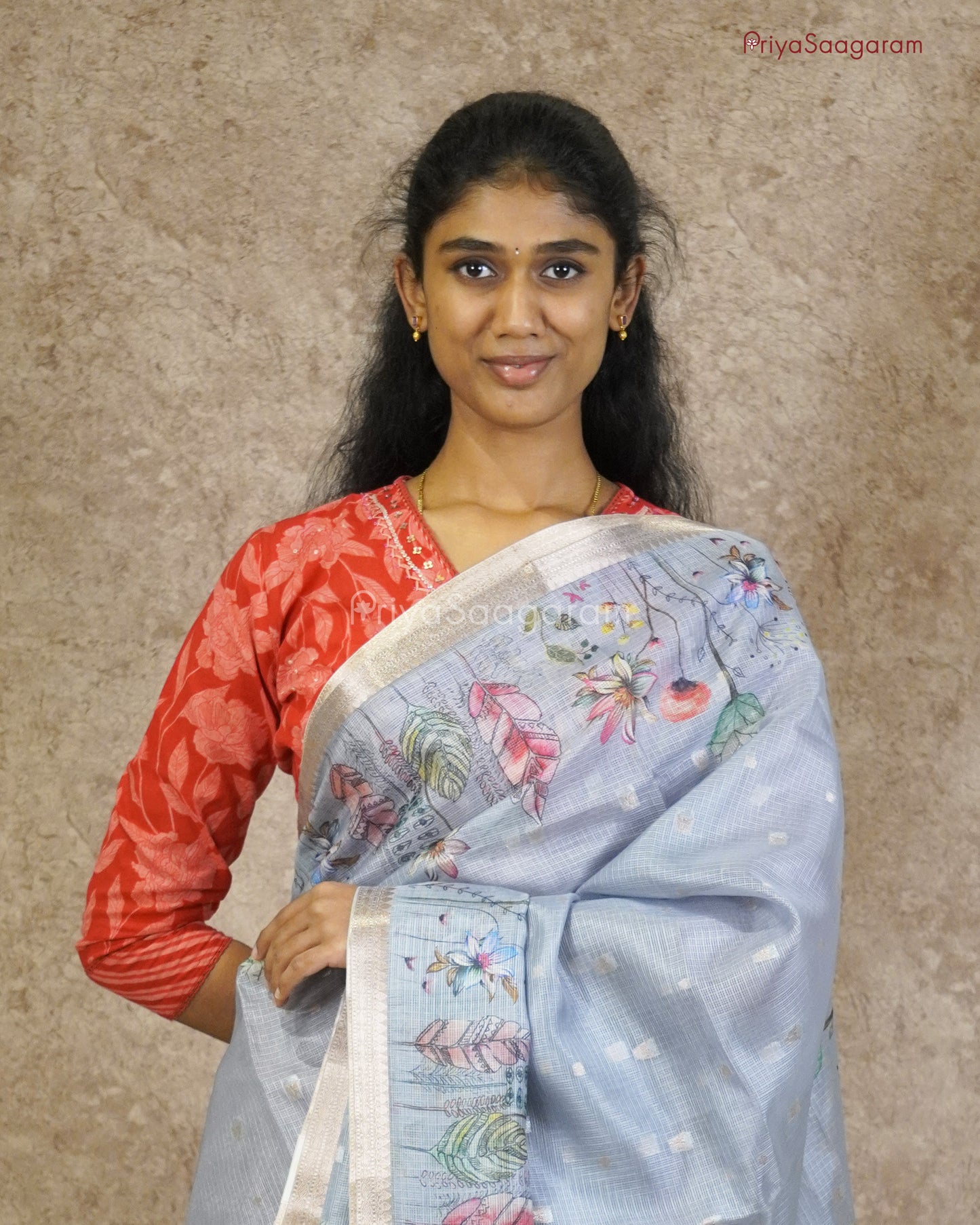 Grey Floral Zari Kota - PC3553