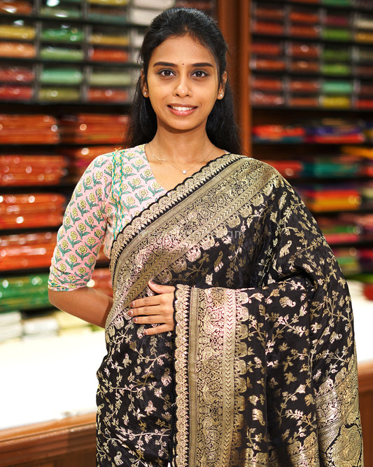 Black Designer Banaras Silk - PE600