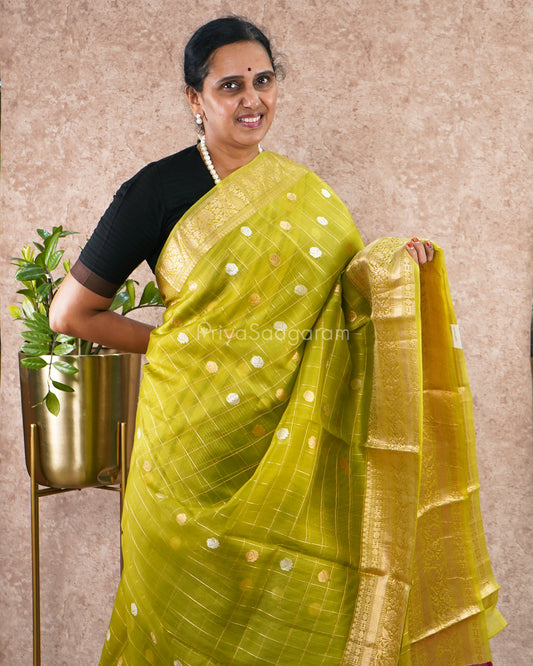Checked Green Pink Contrast Kora Silk - PD4979