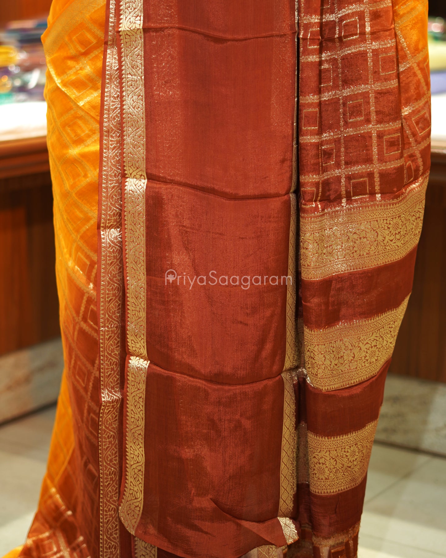 Rustic Brown Yellow Russian Silk - PE364