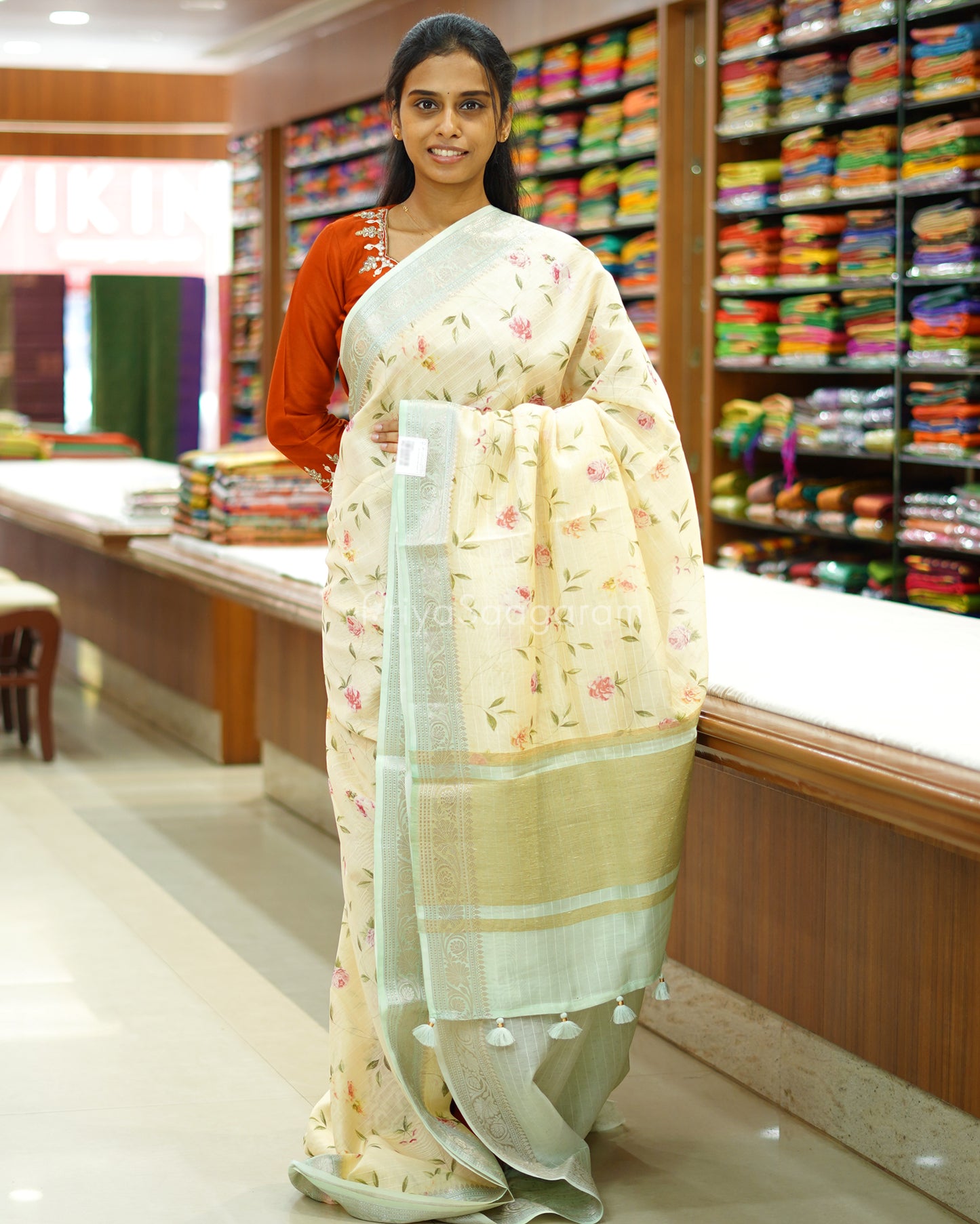 Creamy Yellow Floral Silk Cotton - PD864