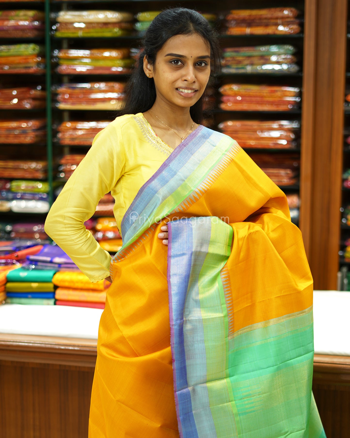 Honey Yellow Kanchipuram Silk - M9445