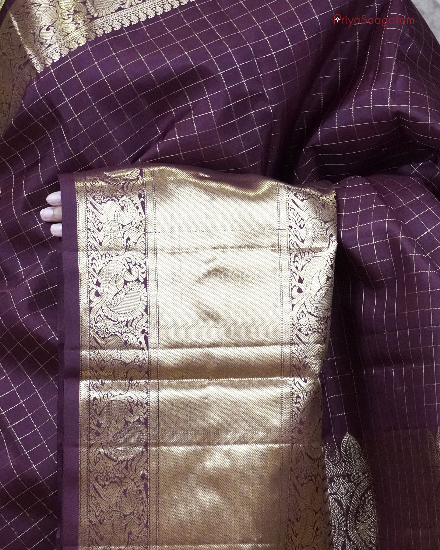 Chocolate Brown Kattam Kanchipuram - M9576