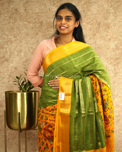 Green Yellow Floral Crepe Silk - PD1864