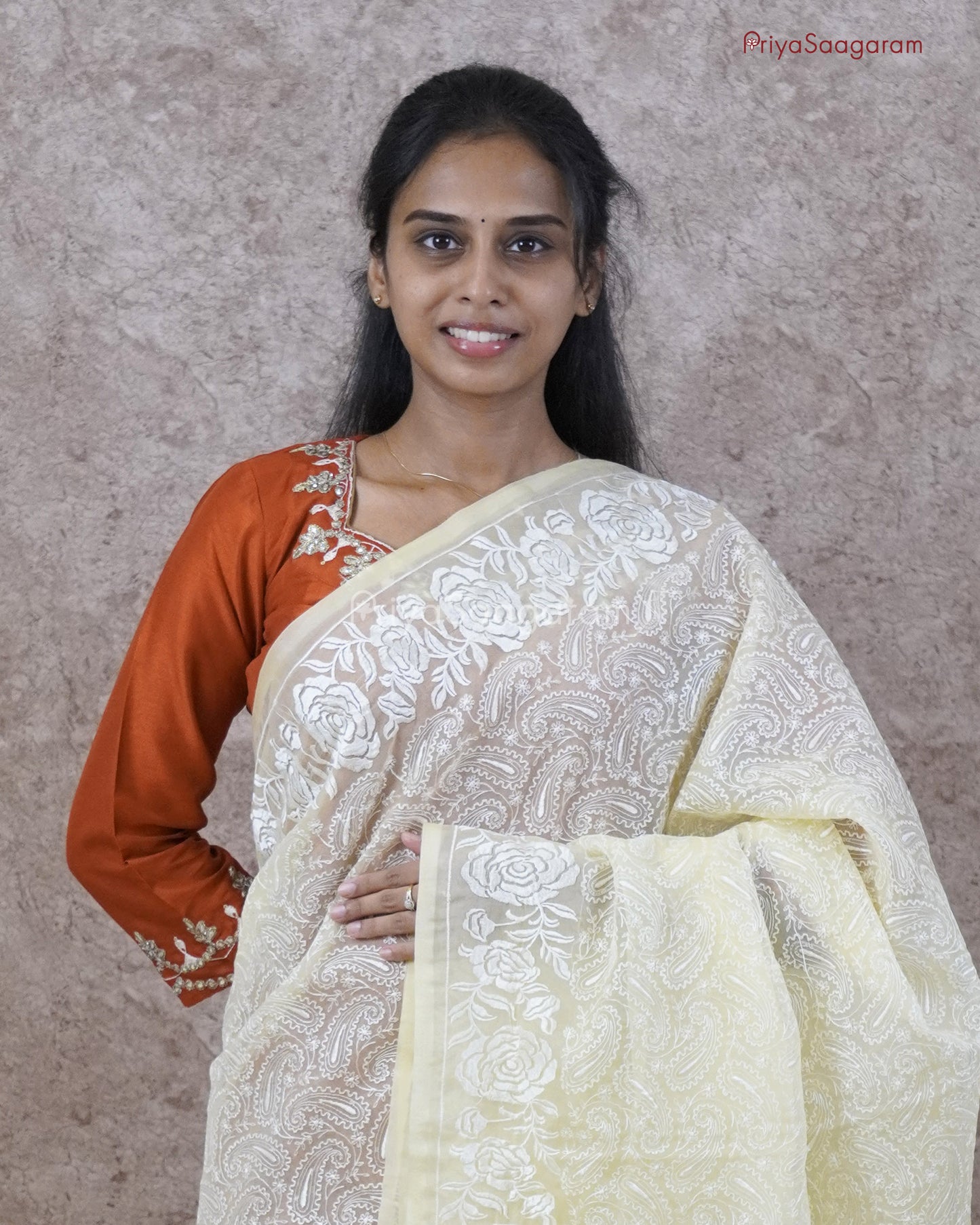 Lemon Yellow Chikankari Organza - PC3828