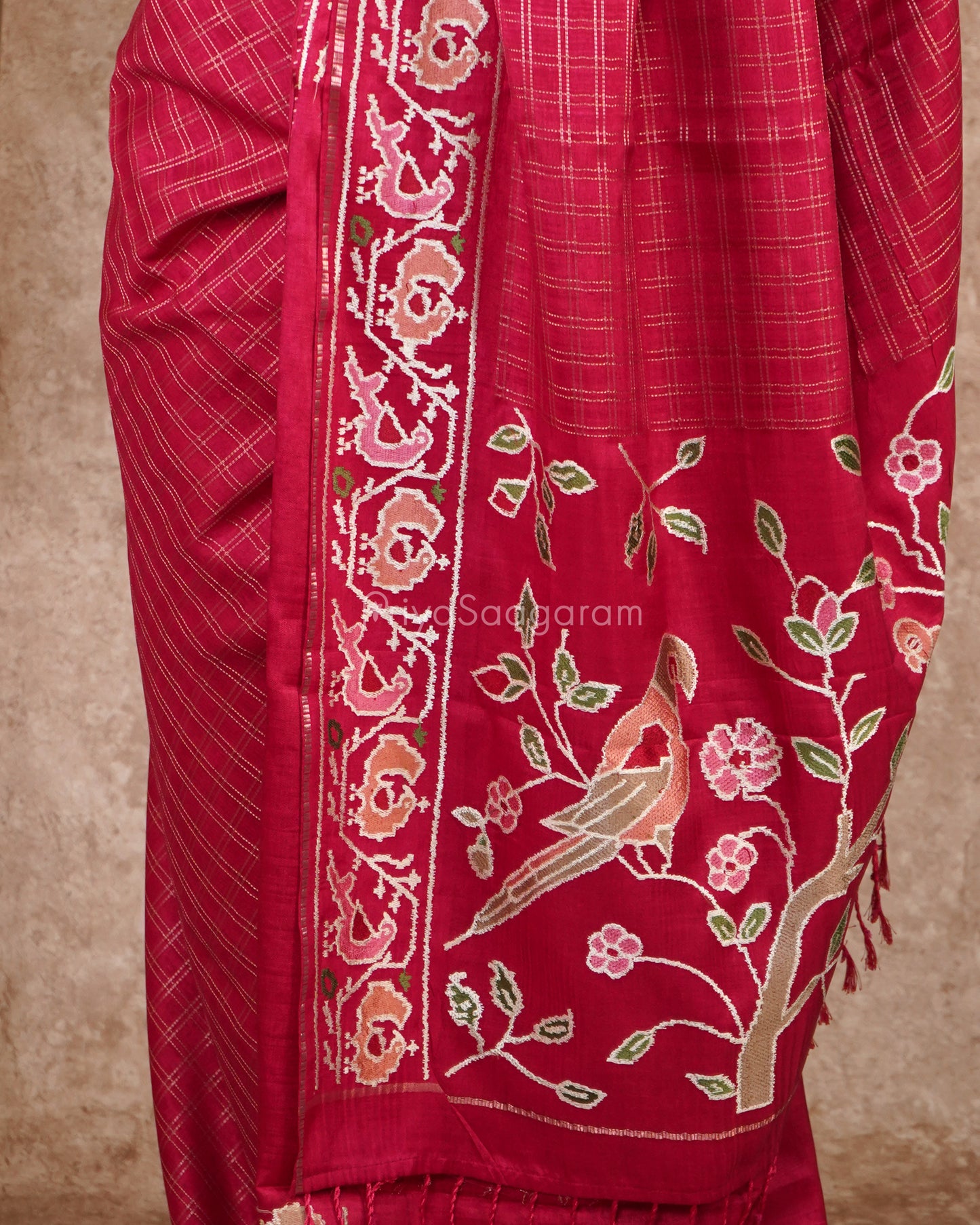 Rouge Pink Kutch Work Tussar - PD5487