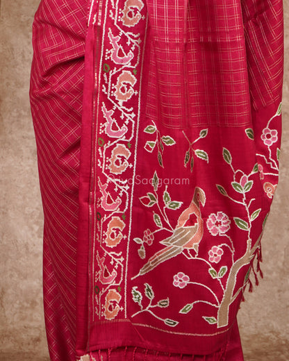 Rouge Pink Kutch Work Tussar - PD5487