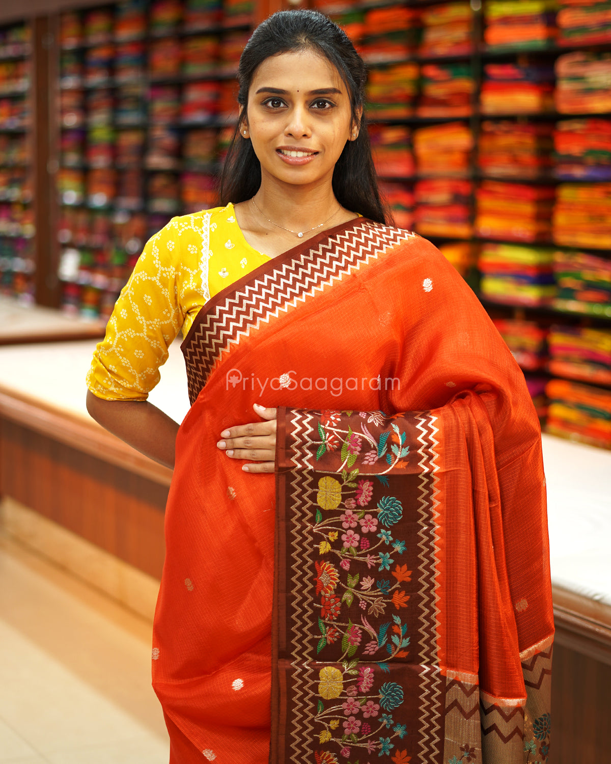 Rust Orange Zari Silk Kota - PE892