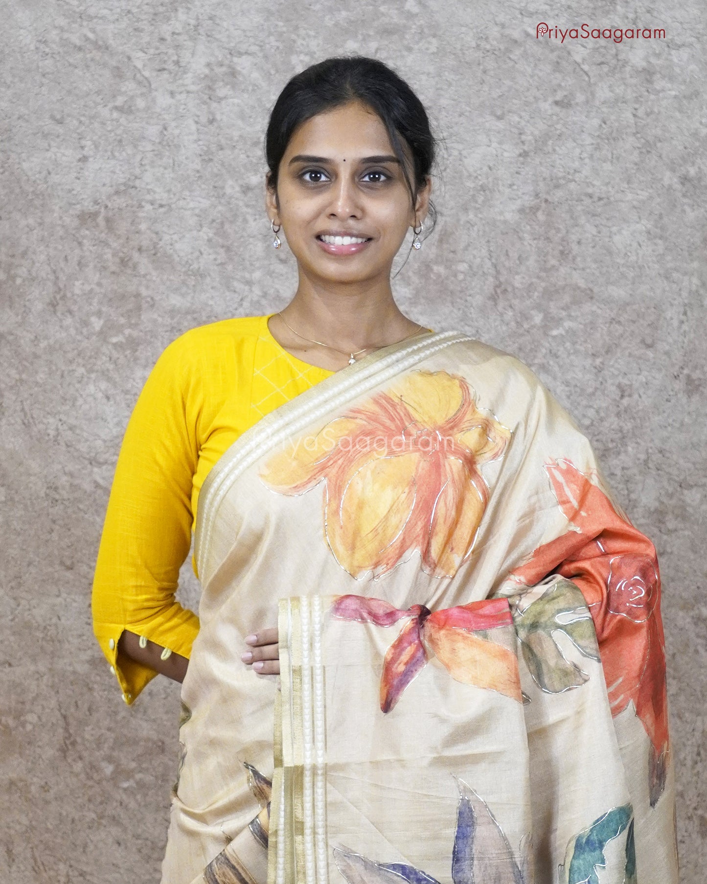 Hand Painted Floral Tussar - PC3323