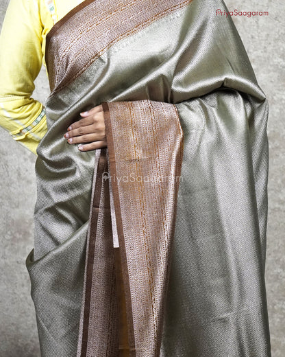 Metallic Olive Grey Banaras Silk - PC77