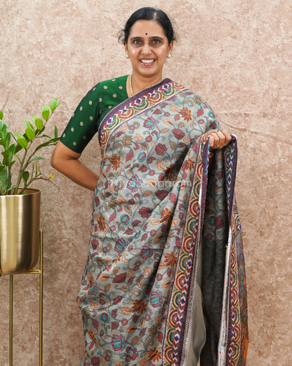 Grey Shade Kalamkari Embroidery Tussar - PD633