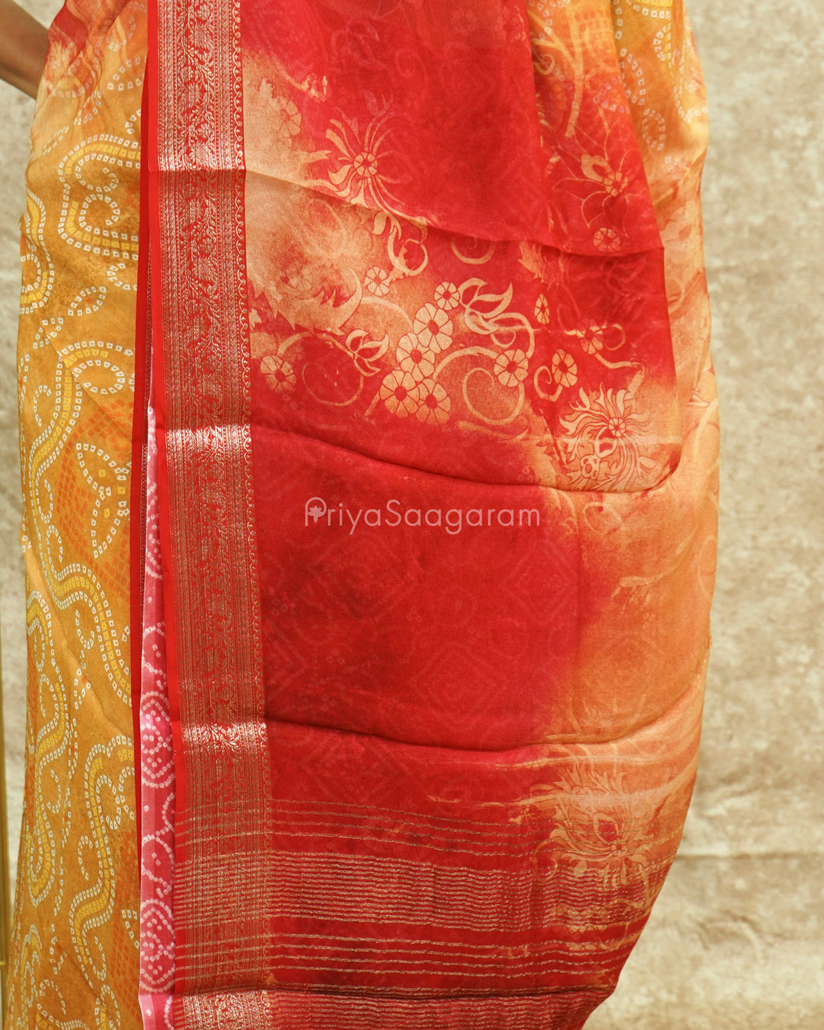 Red Orange Bandhani Crepe Georgette - PE371