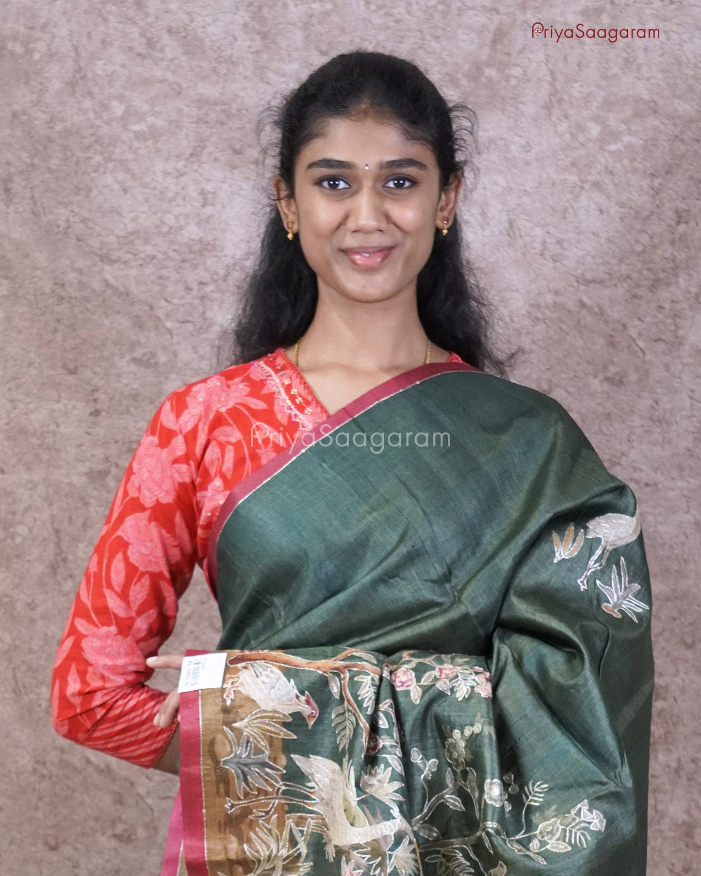 Bottle Green Aari Work Tussar - PC3398