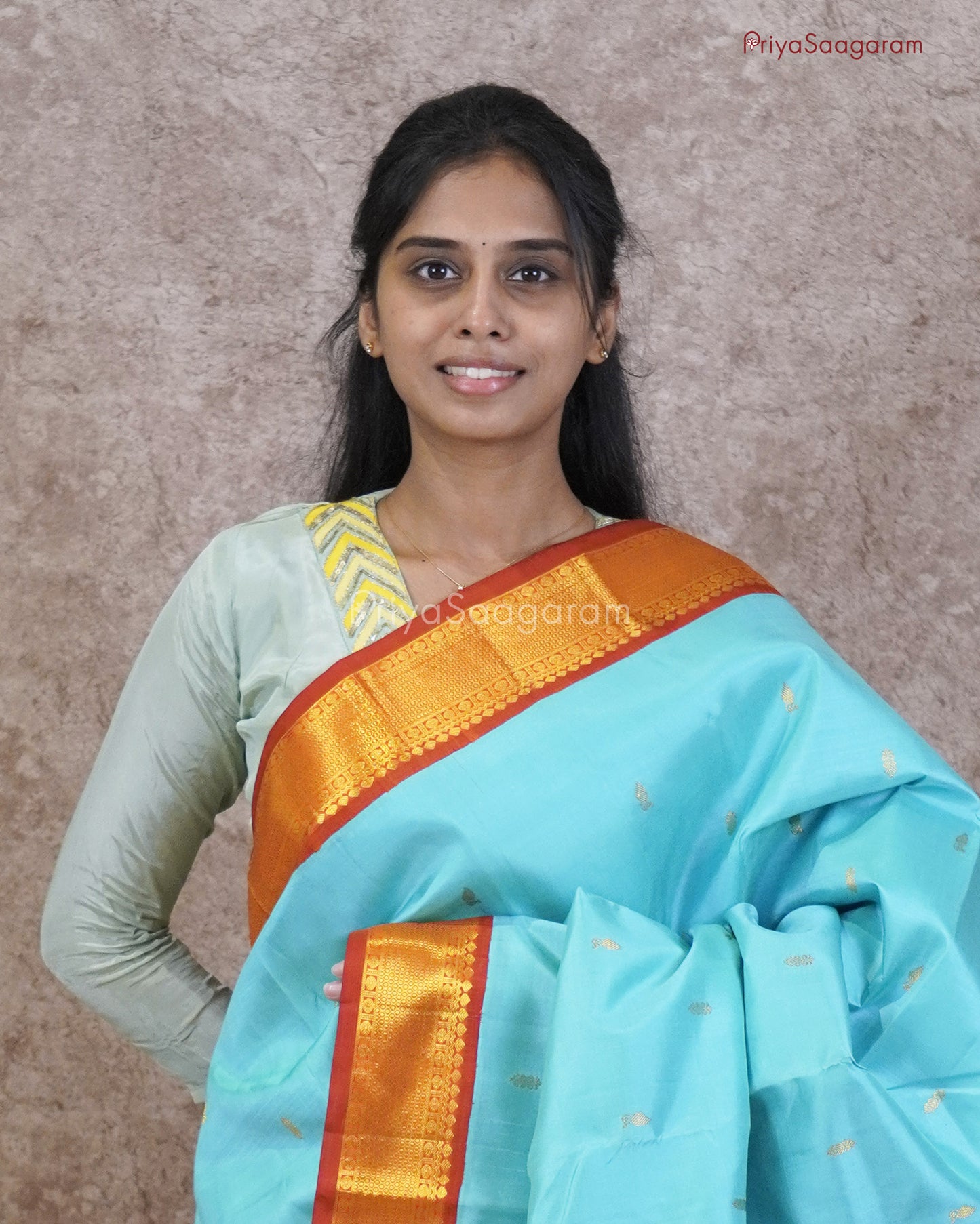 Blue Red Korvai Kanchipuram - M14233