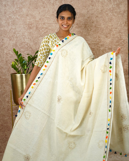 Cream Embroidery Pure Cotton - PD1422