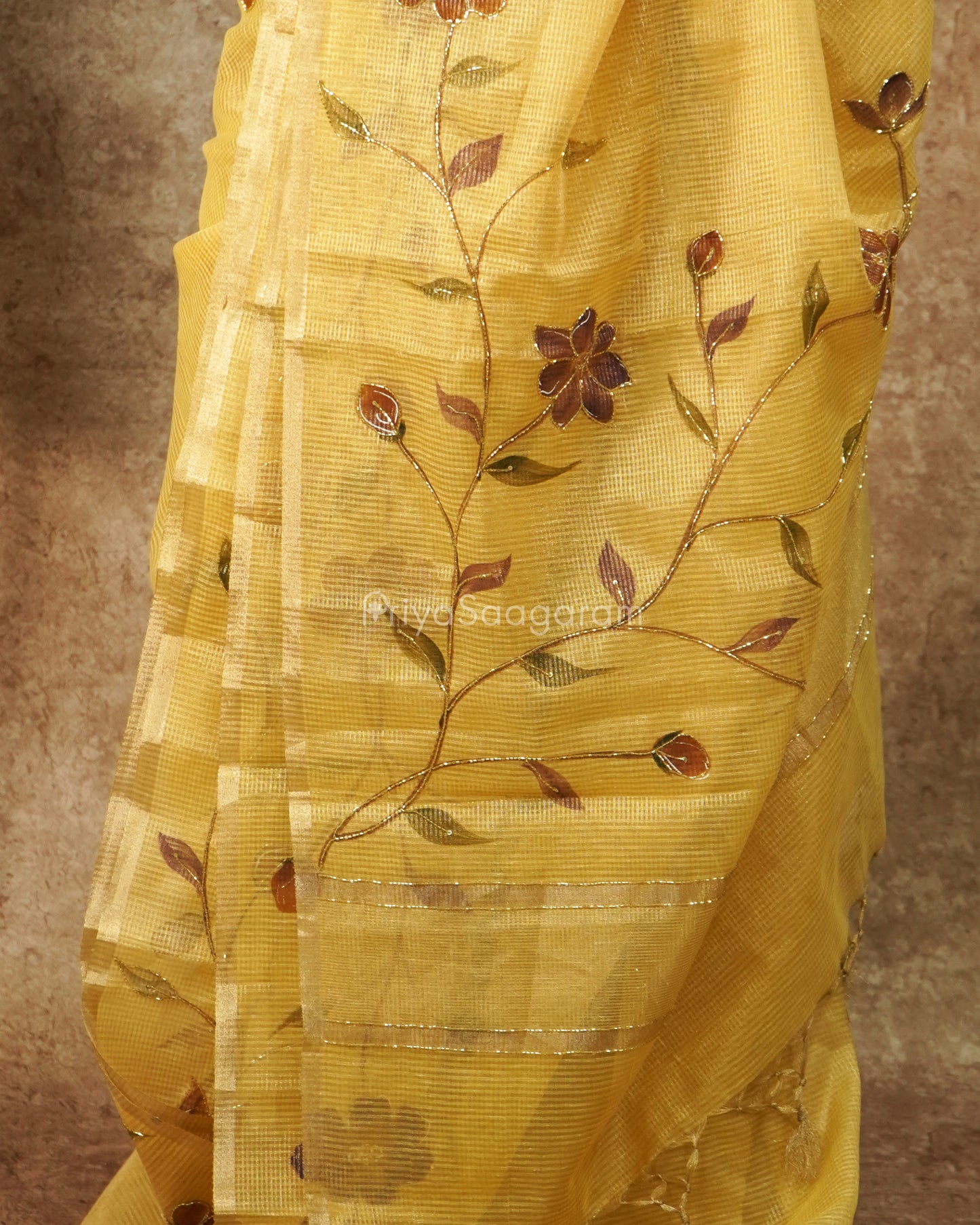 Yellow Embroidery Tissue Silk - PD4683