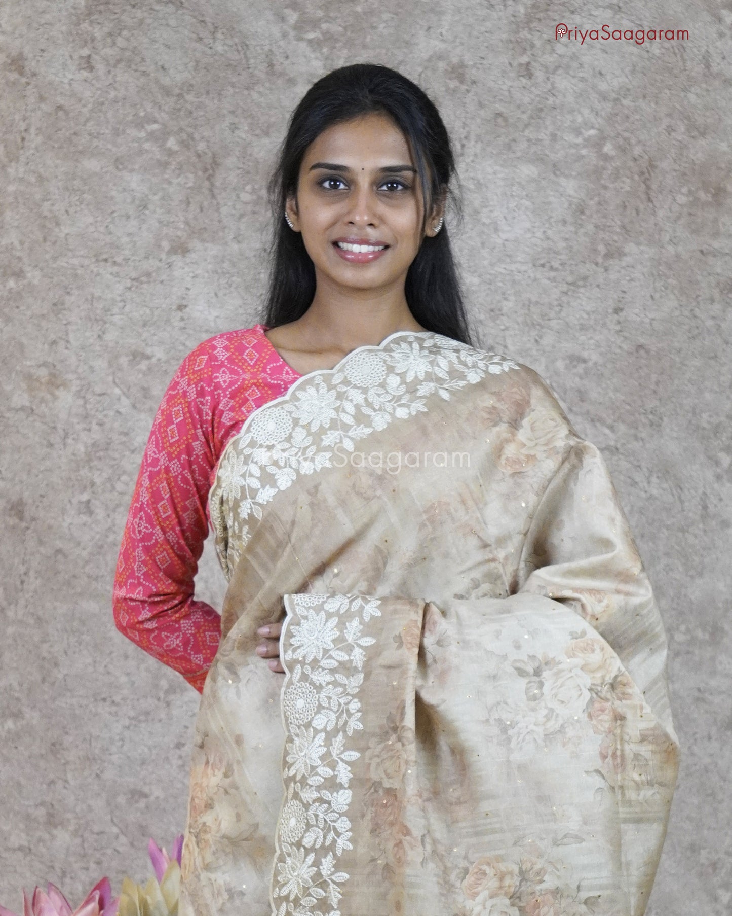 Biscotti Scallop Embroidery Tussar - PB2193