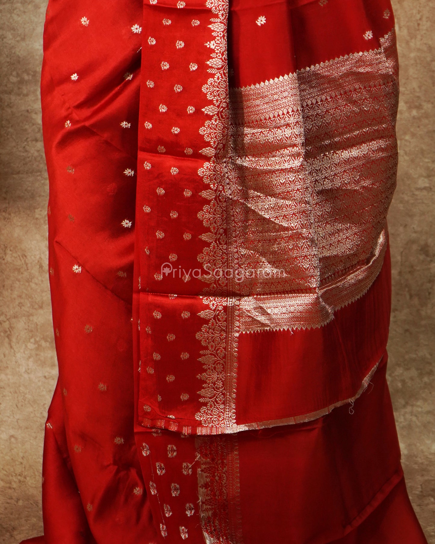 Bright Red Silver Zari Chiniya Silk - PD4556