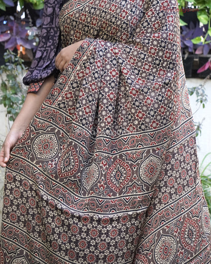 Black Ajrak Modal Tussar - PB3701