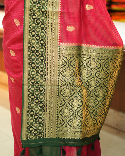 Pink Green Zari Chiniya Silk - PE772