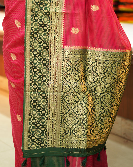 Pink Green Zari Chiniya Silk - PE772